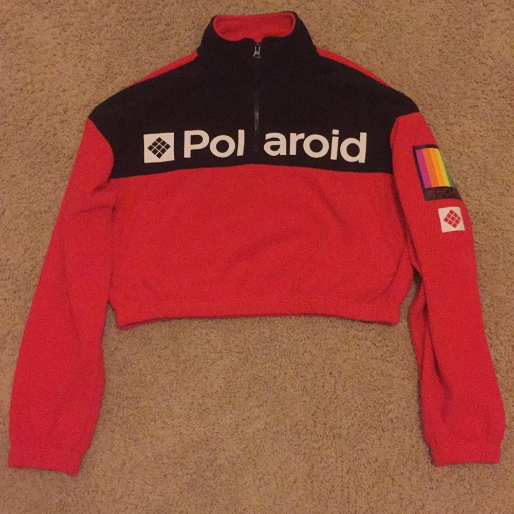 Red Polaroid Crop Sweatshirt